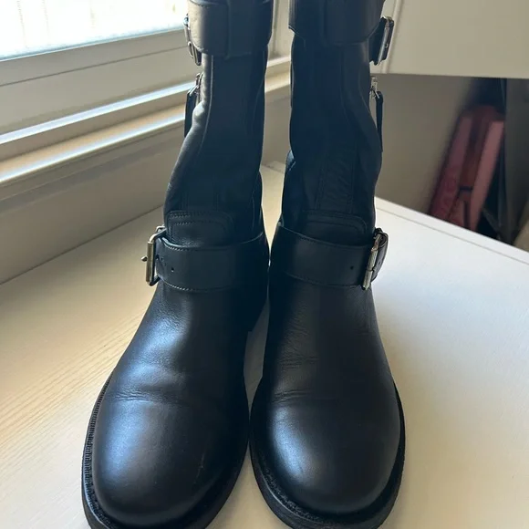 Burberry Black Leather Boots with Silver Accents